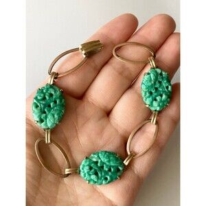 Vintage VanDell 12kt gold filled carved faux jade bracelet